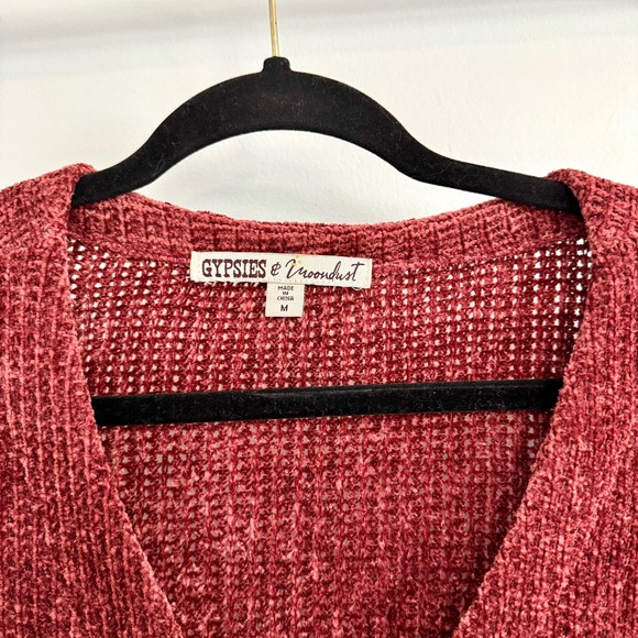 Gypsies & Moondust Burgundy Chenille Knit Button Cardigan Sweater Top - Picture 5 of 7